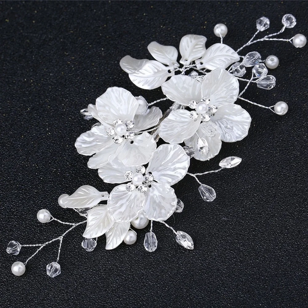 Bridal Crystal Pearl Flower Hair Clip Floral